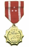 Phillipine Defense Medal.  Authorized in 1945, to members of the Philippine and United States Armed Forces, for service in the liberation of the Philippines between 17 October 1944 and 3 September 1945 and in the landing operations on Leyte and adjoining islands, engagement of the enemy during the Philippine Liberation Campaign and/or service on vessels in Philippine waters for not less than 30 days between the above dates.