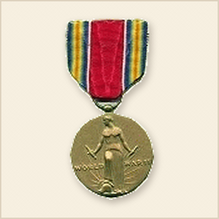 WWII Victory Medal.  Authorized on 6 July 1945, for members of the United States Armed Forces for at least 1 day service between 7 December 1941 to 31 December 1946.