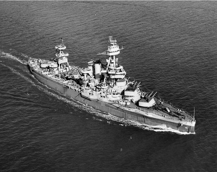 USS Texas position near Normandy coast, first firing at 05.30