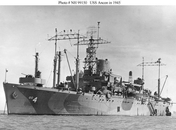 USS Ancon near the Normandy cost