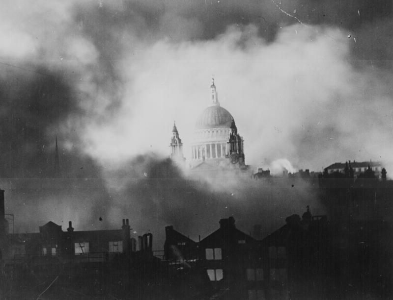 St. Paul's Cathedral is pictured during the great fire raid