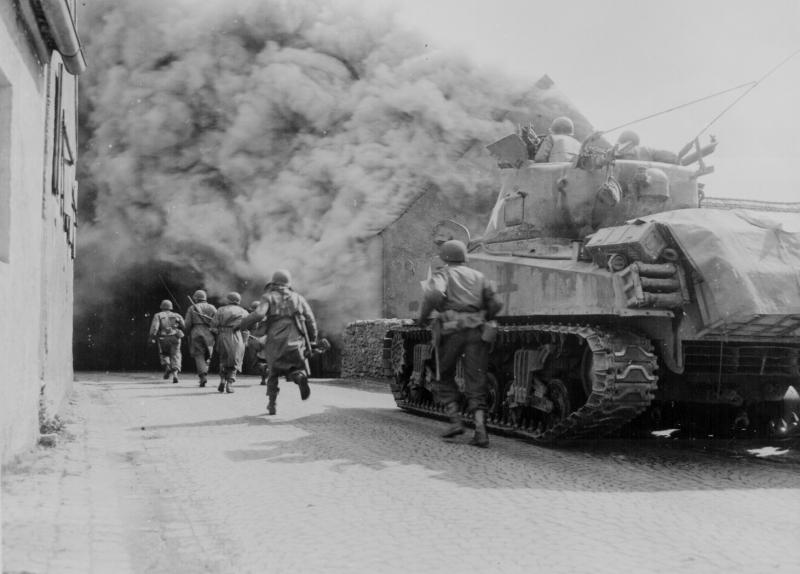 55th Armored Infantry Battalion and tank of the 22nd Tank Battalion in Wernberg