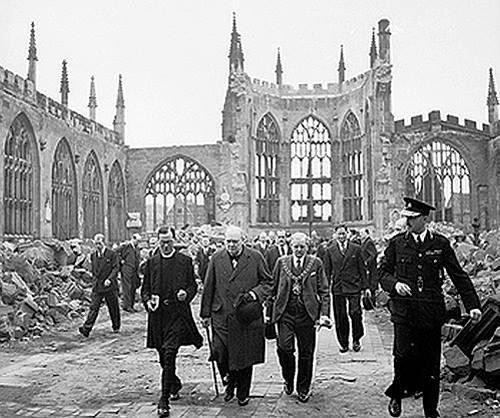 Winston Churchill inspecting the ruins of the Coventry Cathedral