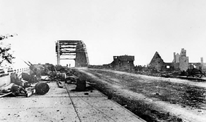 Bridge at Arnhem after the British paratroops had been driven back