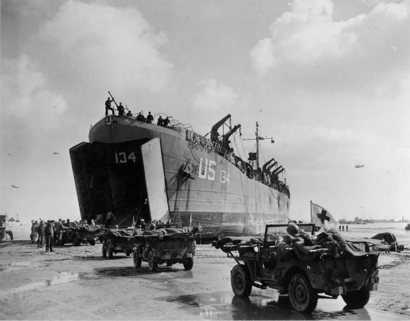 LST-134 and LST-325 beached at Normandy