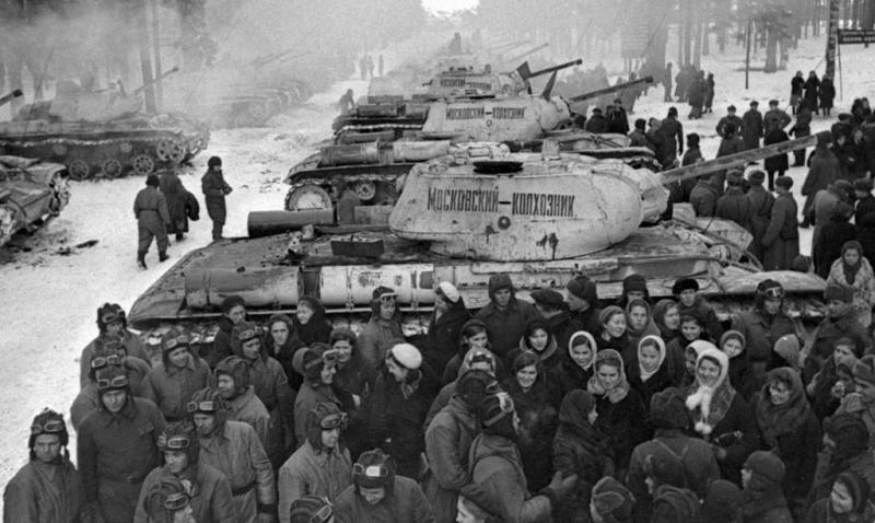 Russian farmers symbolically handing over KV-1S tanks