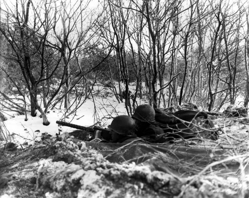 Machine gun post 157 Infantry Regiment (USA) nr Bastogne