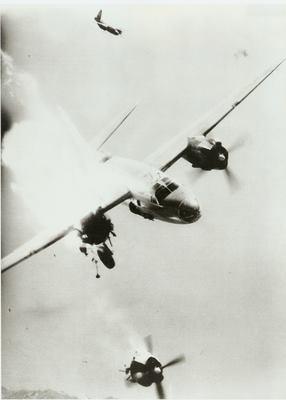 B-26 Marauder bomber, hit by ground-based anti-aircraft