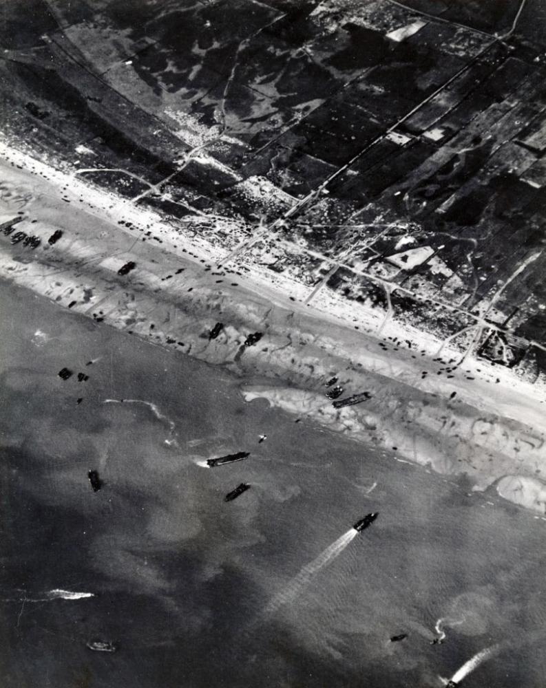 Aerial photograph of Utah Beach on 6 June 1944