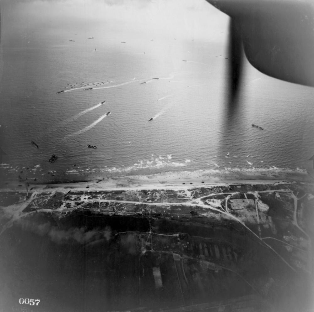 An aerial view overlooking Juno Beach at Courseulles sur Mer