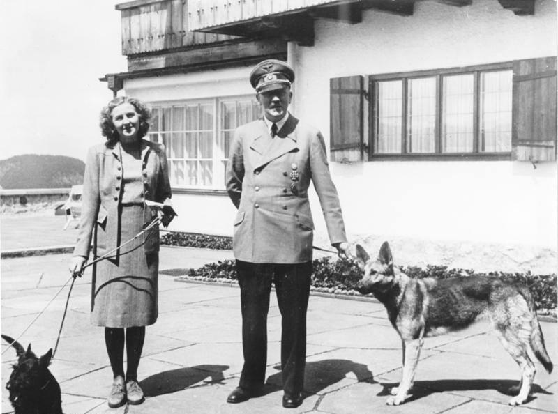 Adolf Hitler, Eva Braun and their dogs at their Berghof in Obersalzberg