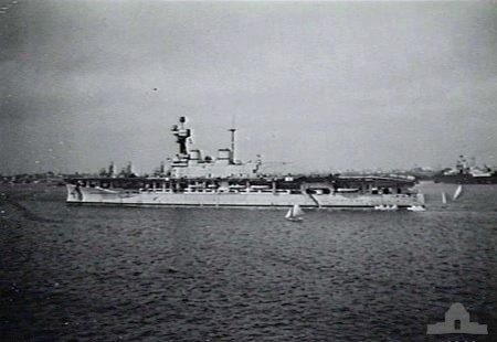 Port side view of the aircraft carrier HMS Eagle