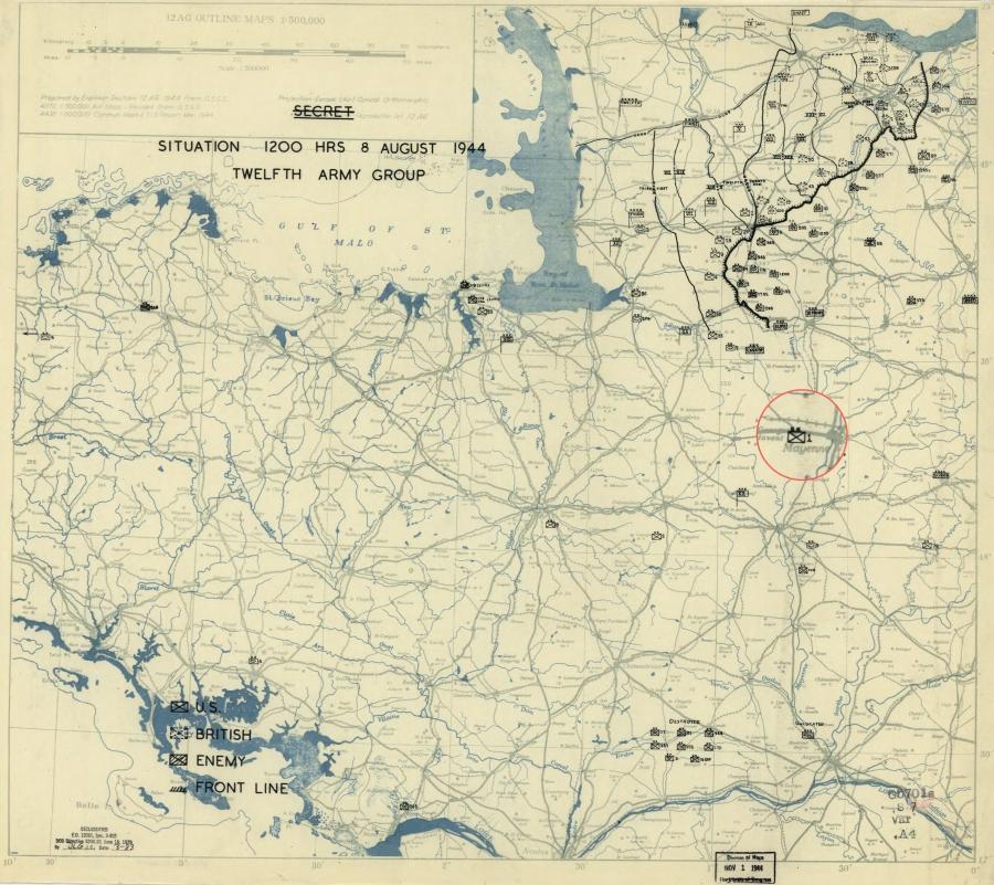 1 Infantry Division (USA) pushed on to Ambrieres-le- Grand and Mayenne as Patton’s penetration deepened