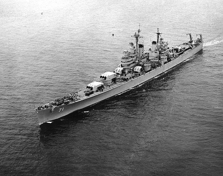 USS Quincy position position near Normandy coast