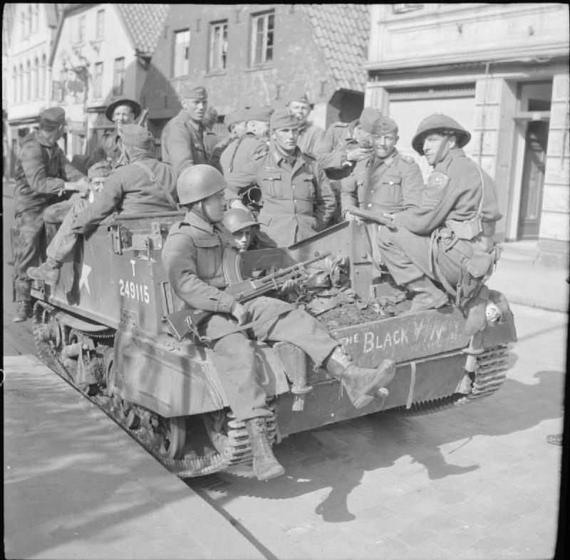 53rd (Welsh) Infantry Division (UK) transport German POWs in the town of Verden