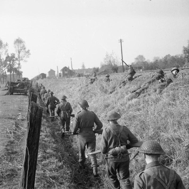 4th Battalion, Welch Regiment (UK) along a railway embankment