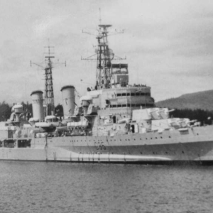 HMS Belfast (C35) before the coast of Normandy Day 2